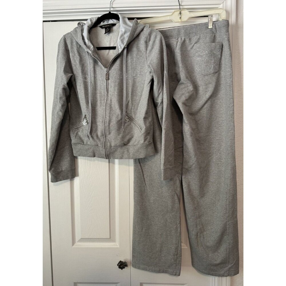 Rocawear tracksuit Y2K grey sweats bling women LX zip hoodie 1990s street VTG